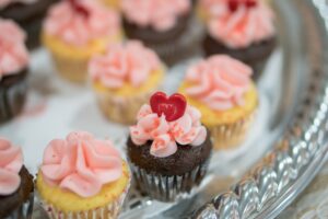 A close-up shot of cupcakes arranged on a plate